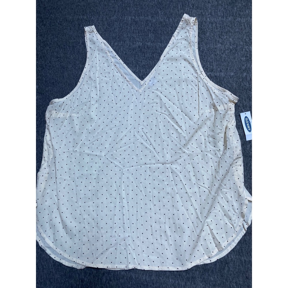 New Old Navy Womens Polka Dot V-Neck Tank Top Cream Black Size Large Lightweight